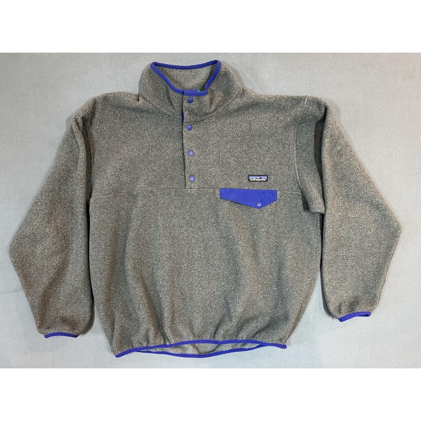 Patagonia Synchilla Snap-T Fleece Pullover Mens Grey With Blue Trim Size M